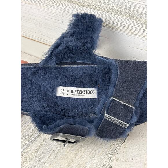 Birkenstock womens 6.5 Arizona midnight blue suede leather shearling sandals - Picture 6 of 8